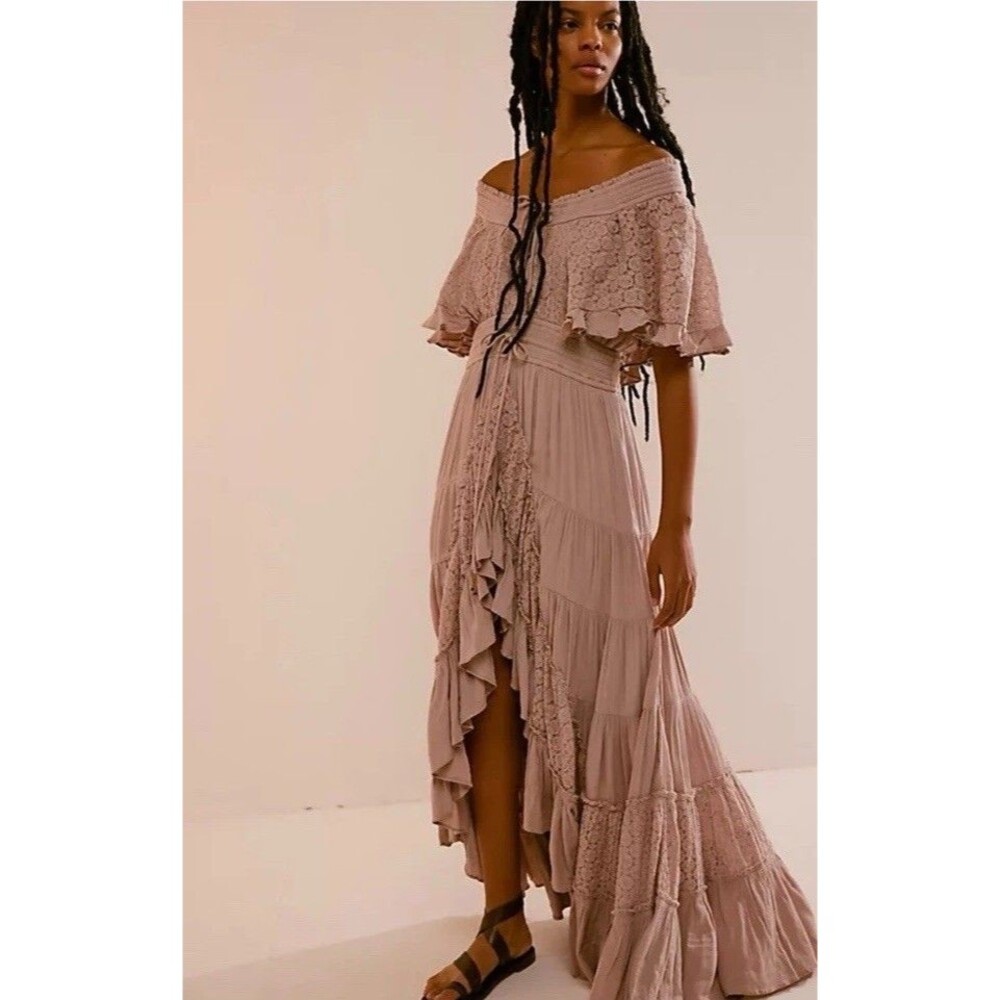 Free People Dancing On Air Maxi Dress Small Blush Paile Pink Flowy Bohemian New